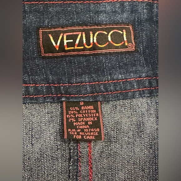 VEZUCCI Denim Jean Maxi Pleated Skirt Red Thread/Piping size 8 - Picture 3 of 4